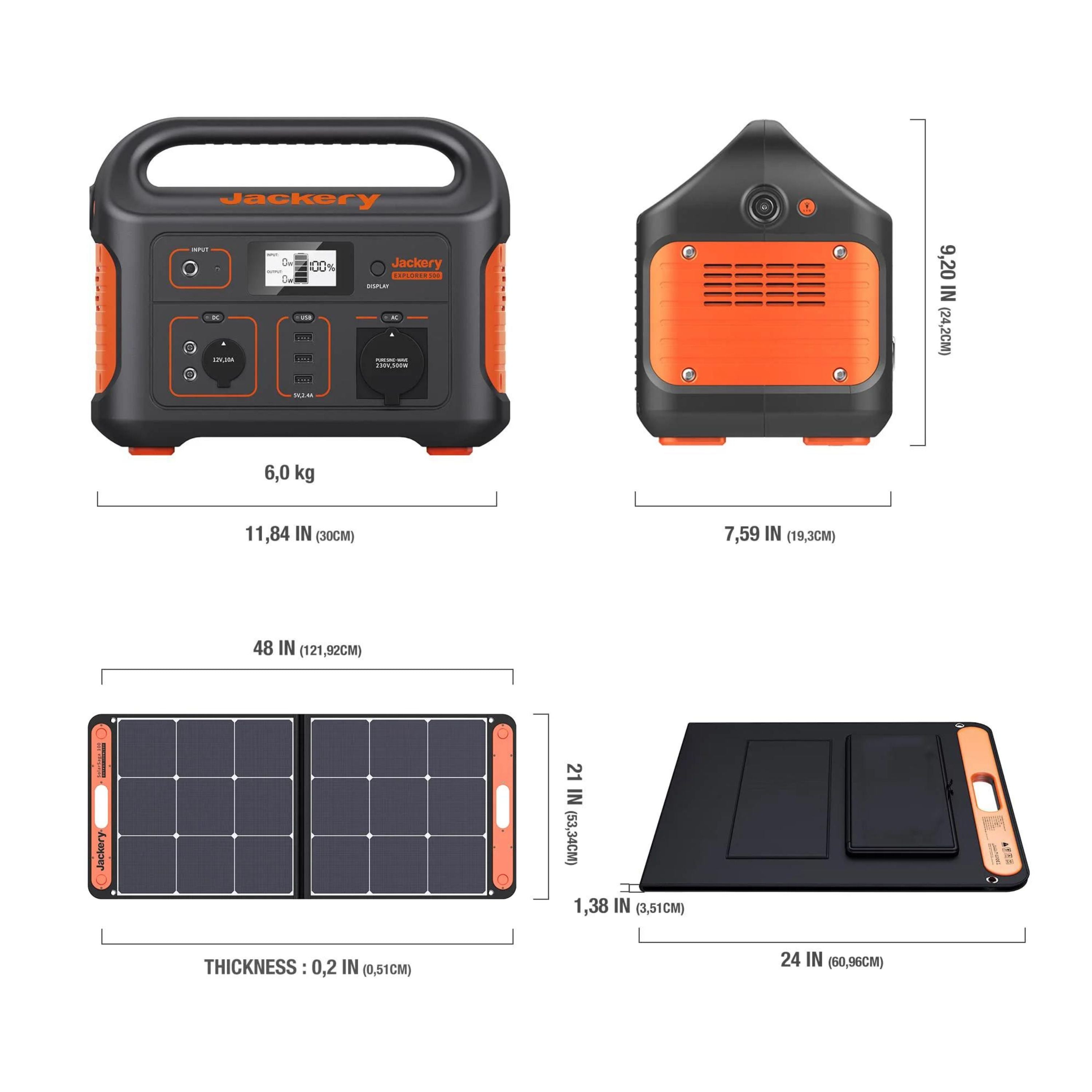 Jackery Explorer 500 Set - Tragbare Powerstation mit Saga 100W Solarpanel - SUNPOWER4U